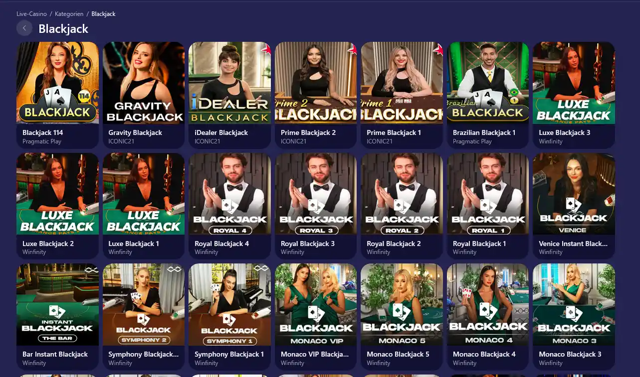 Live-Blackjack-Tisch bei Betmatch