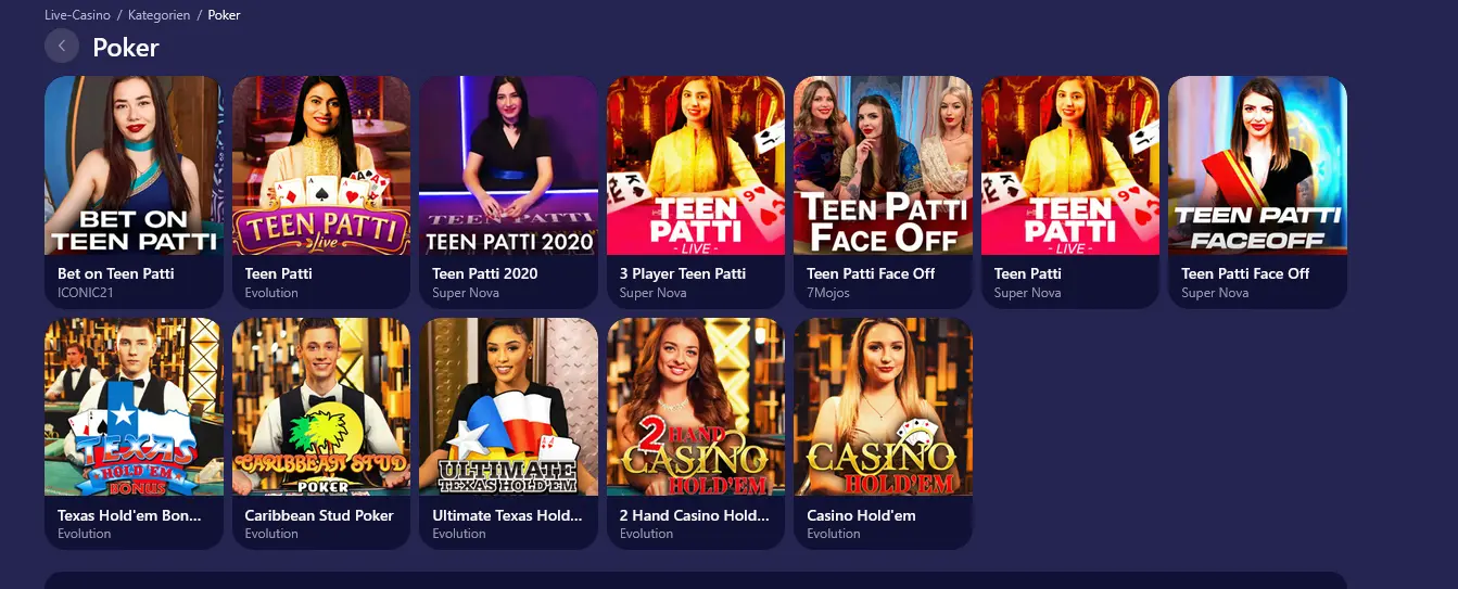 Poker-Tisch im Betmatch Live-Casino